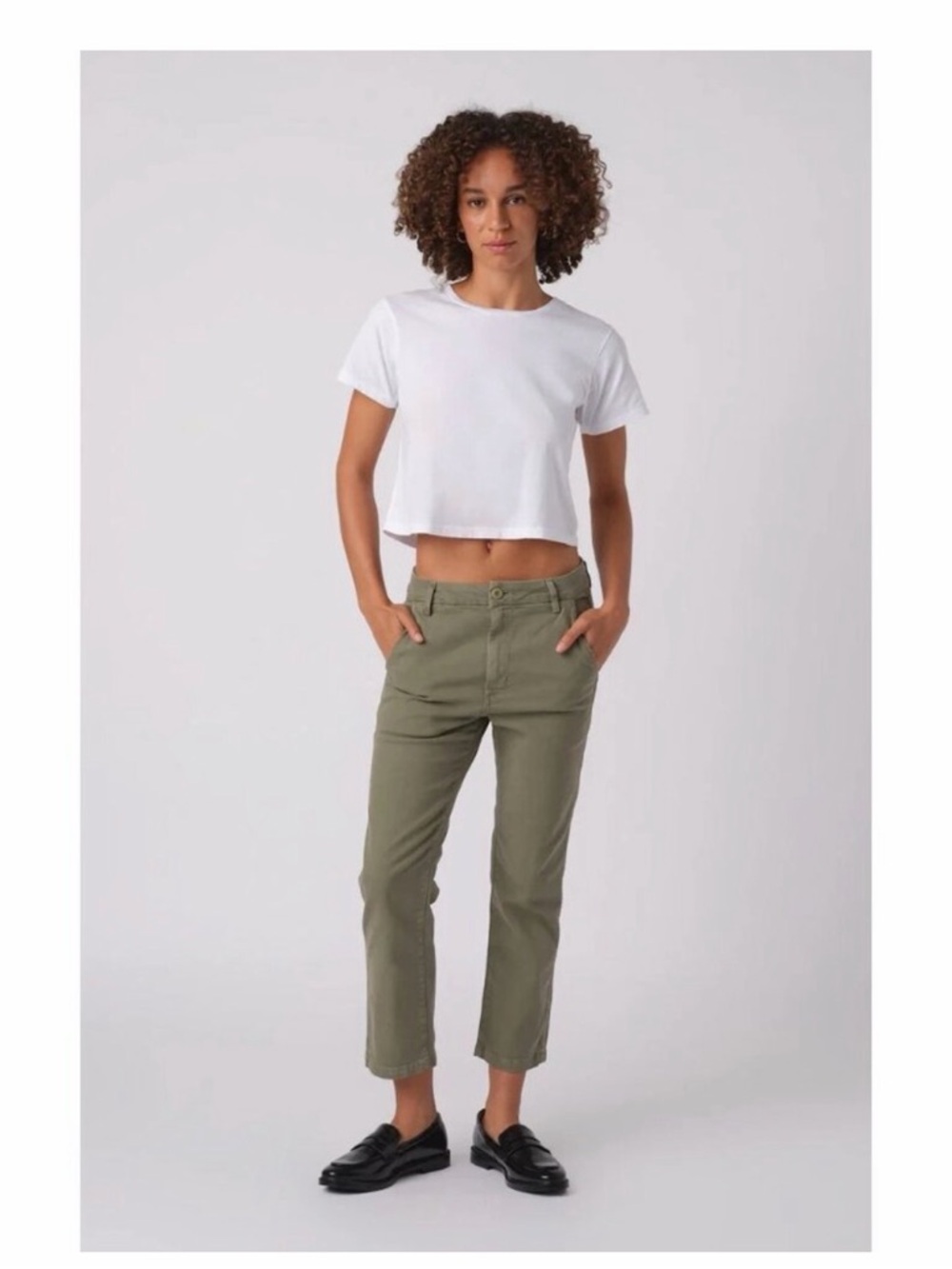 AMO easy Olive Green Cropped Straight-Leg trouser pants sz 26
